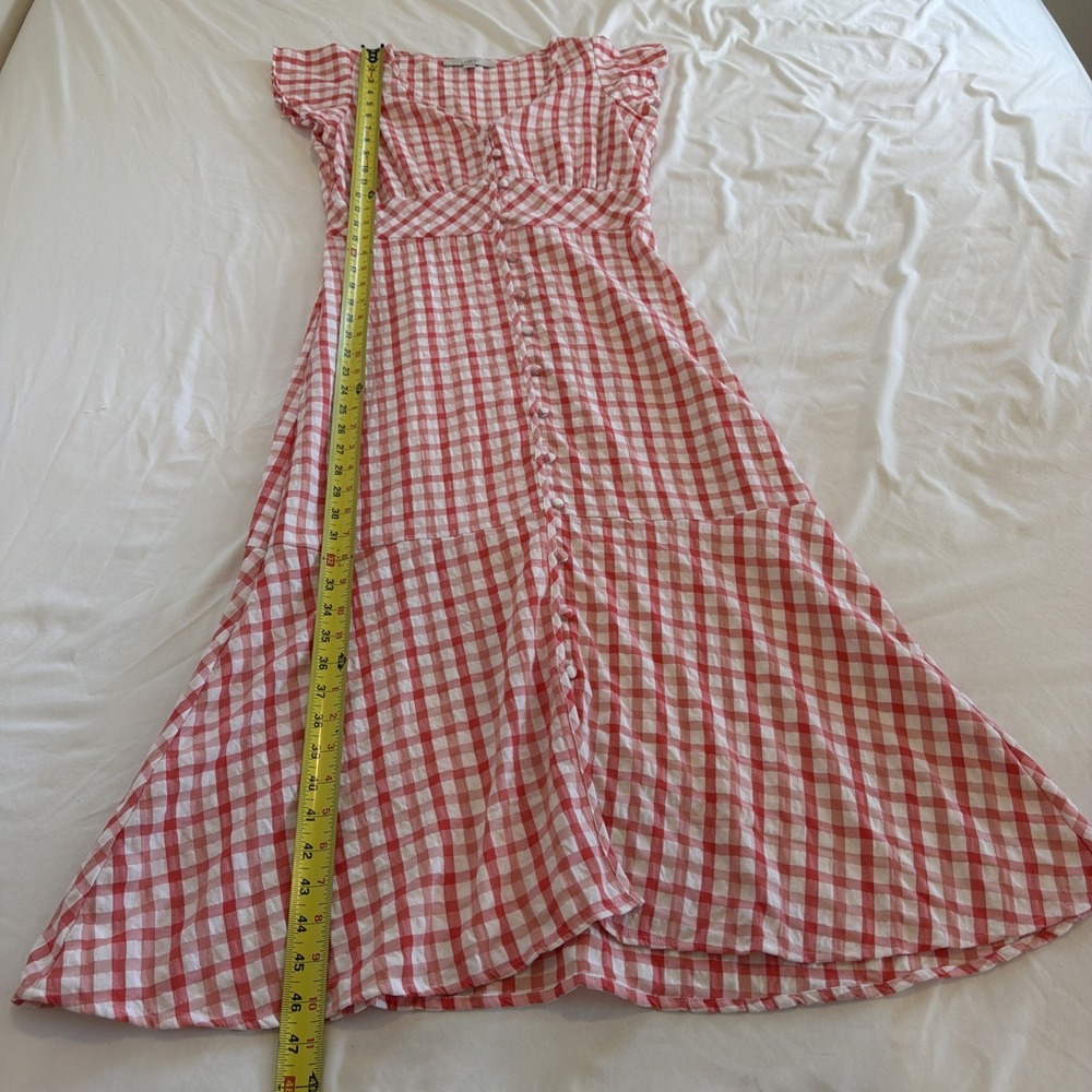 Loft Dress Red White Gingham Plaid Flutter Sleeve Midi Picnic Cottage Size 4 - Picture 4 of 8